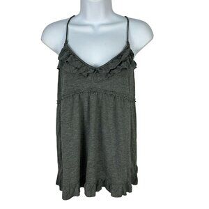 American Eagle Outfitters Gray Ruffled Spaghetti Strap Tank Top Size Medium